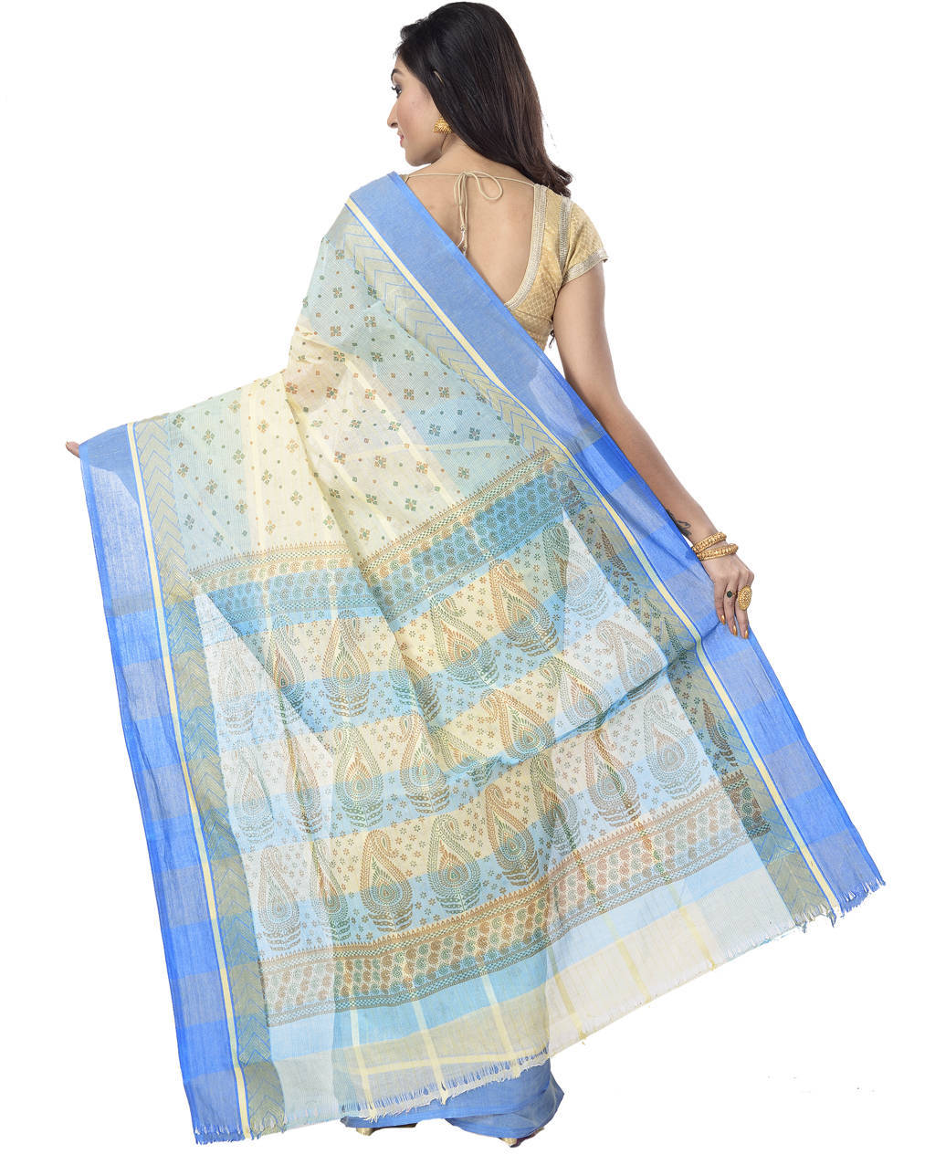 Sky Blue Pure Cotton ANARKOLI PRINT Tant Saree Print (4071)